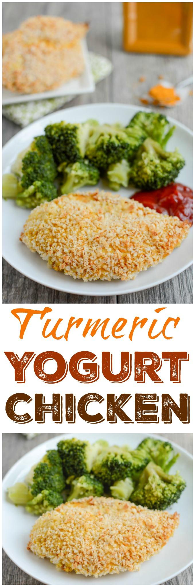 This Turmeric Yogurt Chicken is the perfect food prep recipe. Put the chicken in the marinade ahead of time, then simple coat with breadcrumbs and bake for a quick, healthy dinner!