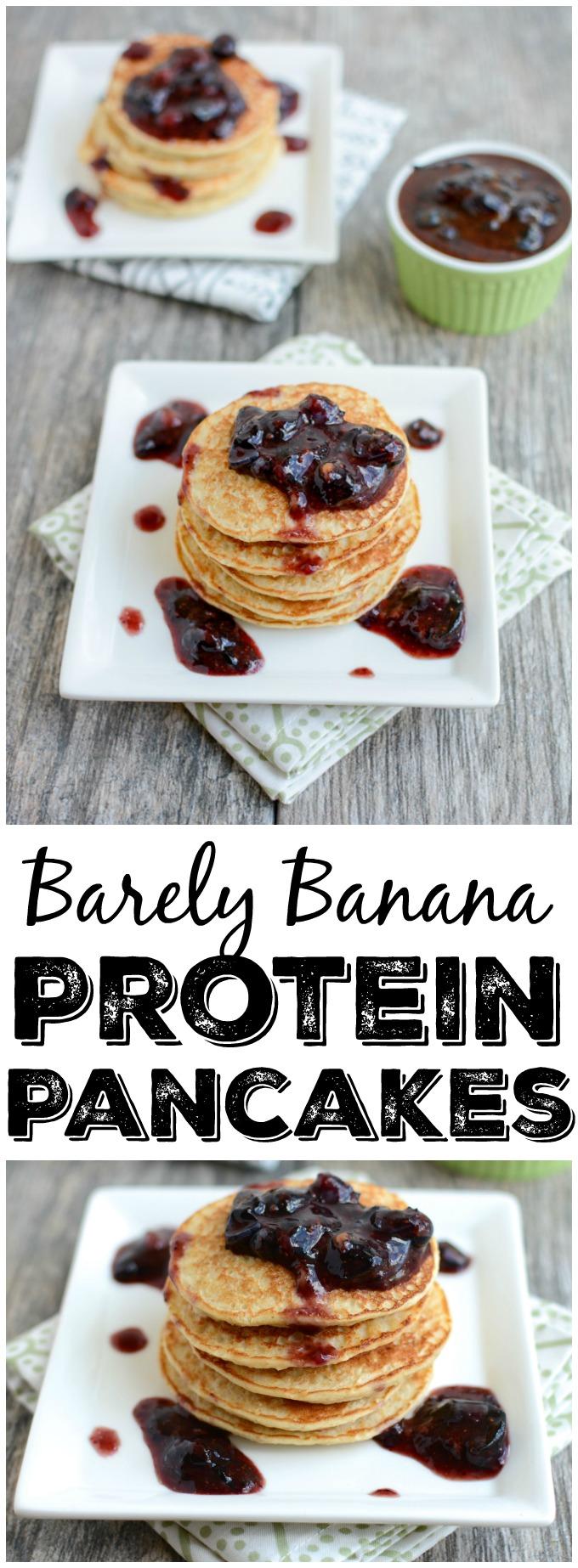 These Barely Banana Protein Pancakes are made with just 4 simple ingredients. They're a kid-friendly breakfast or snack recipe that can be made quickly in the blender!