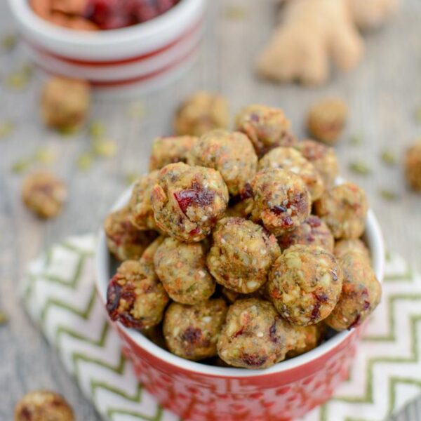 These Cranberry Ginger Energy Bites are the perfect healthy snack to power you through until lunch or dinner! Make them mini and enjoy a few when you need an energy boost!