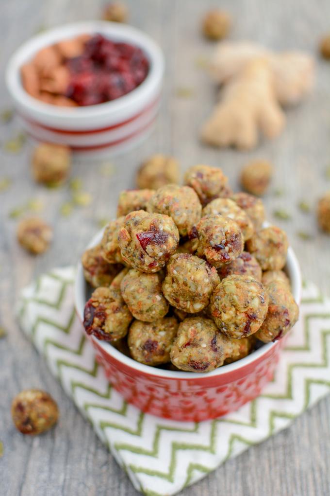These Cranberry Ginger Energy Bites are the perfect healthy snack to power you through until lunch or dinner! Make them mini and enjoy a few when you need an energy boost!