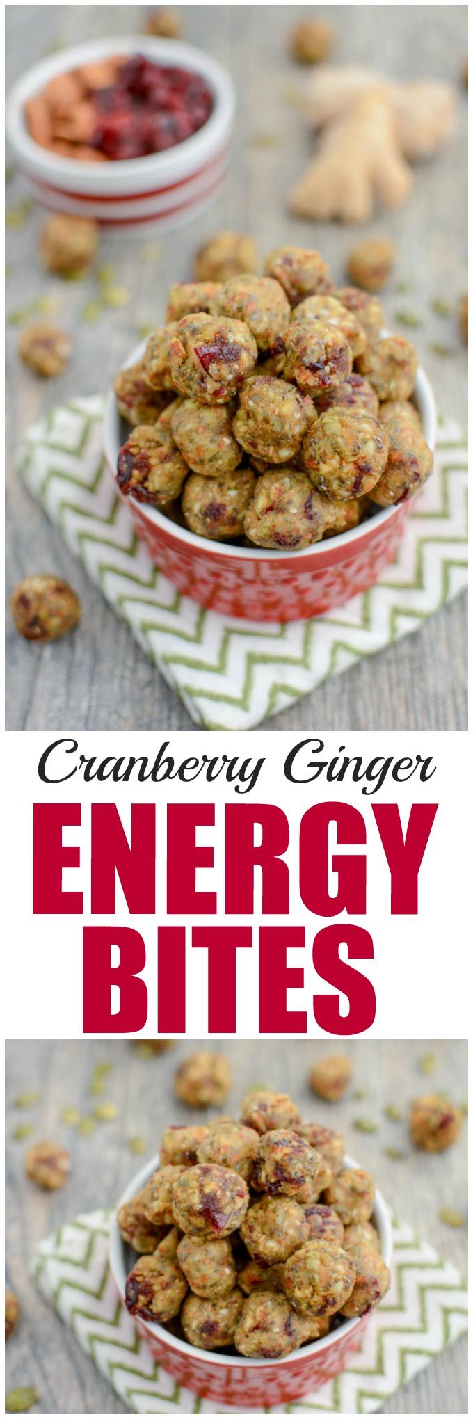 These Cranberry Ginger Energy Bites are the perfect healthy snack to power you through until lunch or dinner! Make them mini and enjoy a few when you need an energy boost!