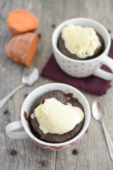 This healthy Chocolate Sweet Potato Mug Cake recipe is quick, easy and the perfect way to satisfy your dessert craving!