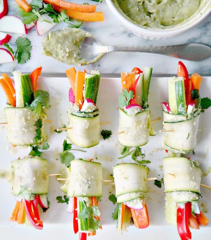 Veggie Rollups with Avocado Hummus