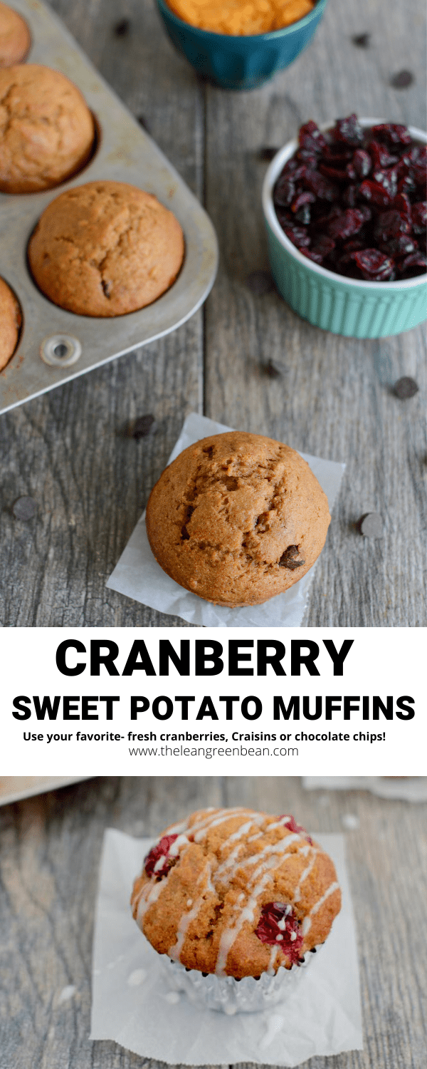This recipe for Cranberry Sweet Potato Muffins makes a great breakfast or grab-and-go snack. Make them with fresh cranberries, Craisins or chocolate chips!