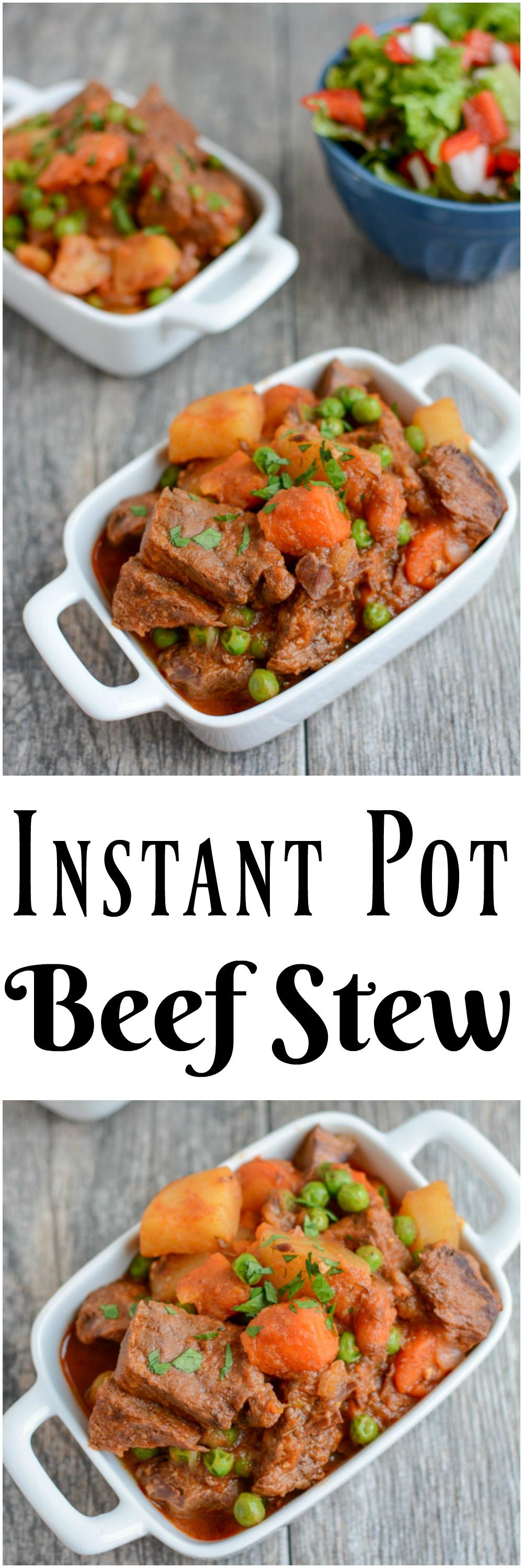 This healthy Instant Pot Beef Stew recipe is ready in under an hour and tastes like it has been simmering all day. It's paleo, gluten-free and the perfect dinner on a cold winter night.