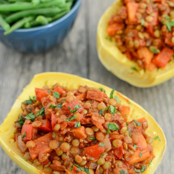 These Lentil Sloppy Joes are a healthy vegetarian recipe that's perfect for lunch or dinner. Serve over spaghetti squash to keep it gluten-free or on a bun!