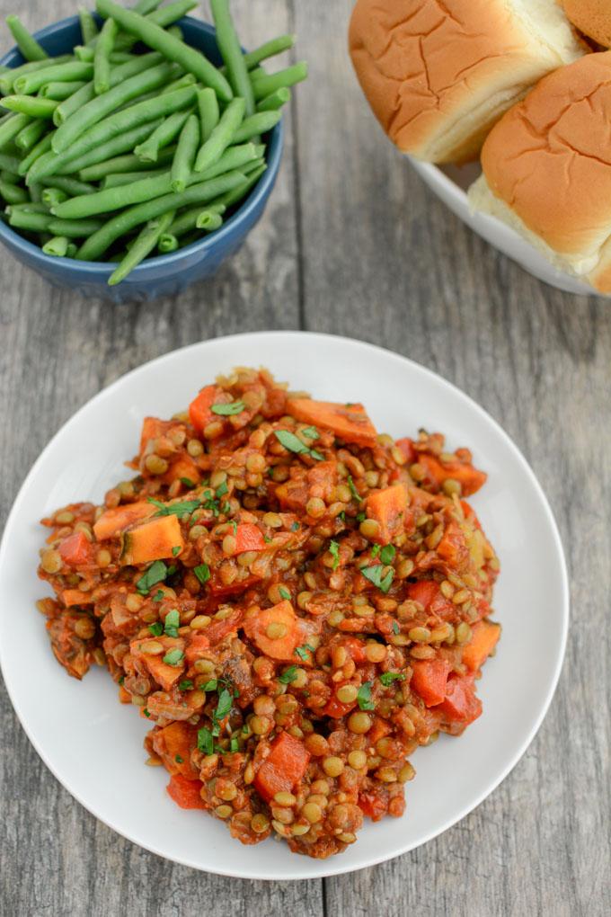 These Lentil Sloppy Joes are a healthy vegetarian recipe that's perfect for lunch or dinner. Serve over spaghetti squash to keep it gluten-free or on a bun!