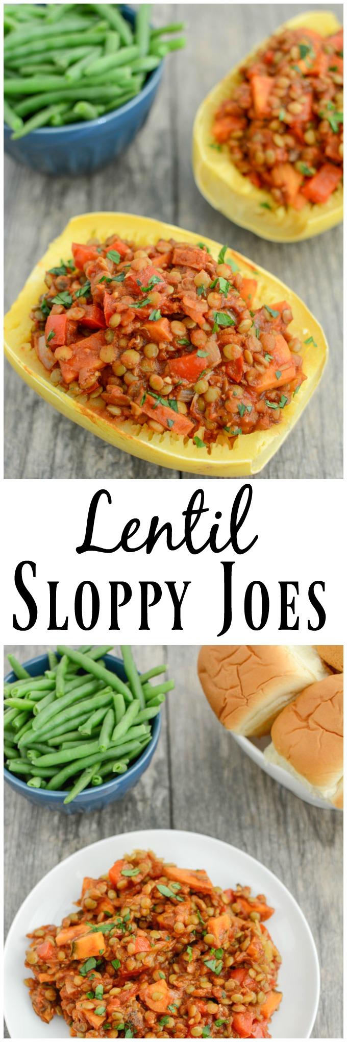 These Lentil Sloppy Joes are a healthy vegetarian recipe that's perfect for lunch or dinner. Serve over spaghetti squash to keep it gluten-free or on a bun!