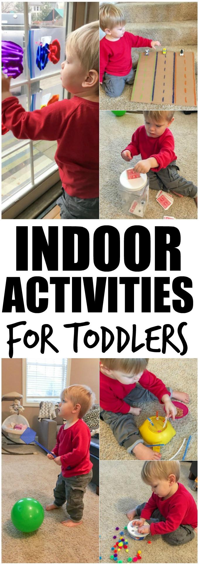 Indoor Activities For Toddlers These Indoor Activities For Toddlers are perfect for winter or a rainy spring or summer day and many will help develop fine motor skills. Plus tips to make them harder for pre-school aged kids.