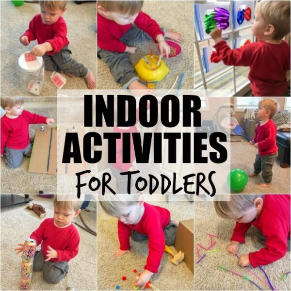 These Indoor Activities For Toddlers are perfect for winter or a rainy spring or summer day and many will help develop fine motor skills. Plus tips to make them harder for pre-school aged kids.