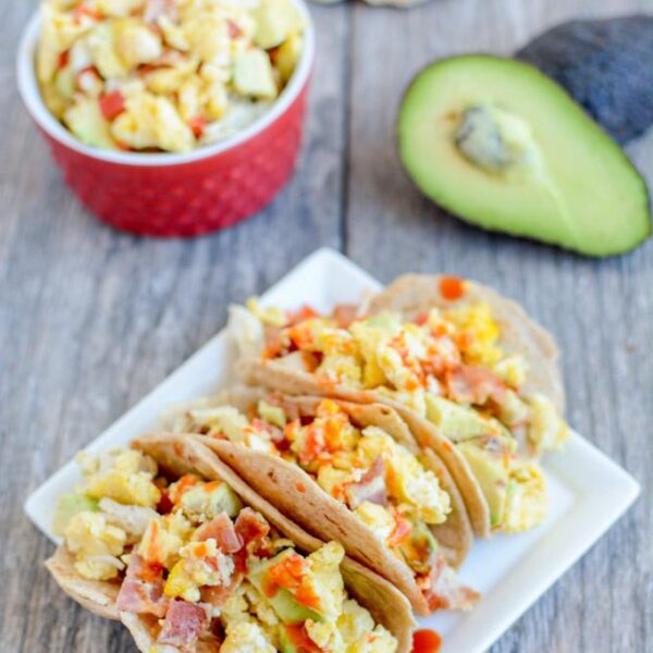 These Chicken Bacon Avocado Breakfast Tacos are an easy way to transform leftover chicken from dinner into a healthy new morning meal!