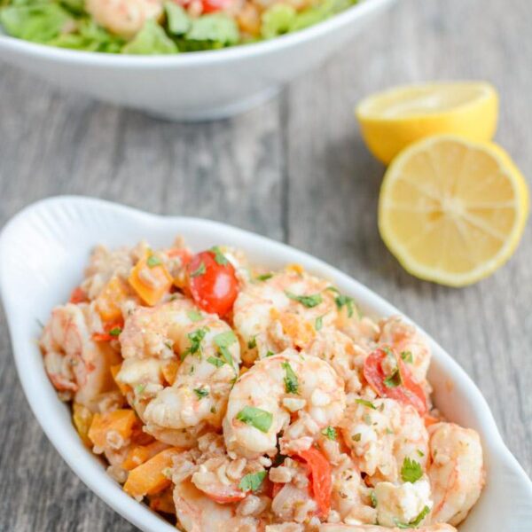 This recipe for Greek Shrimp and Farro is perfect for a quick, healthy dinner. Loaded with flavor, it's easy to make and tastes great warm or cold!