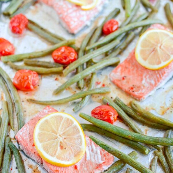This Sheet Pan Italian Salmon and Green Beans is a healthy 20-minute dinner that requires just four ingredients!