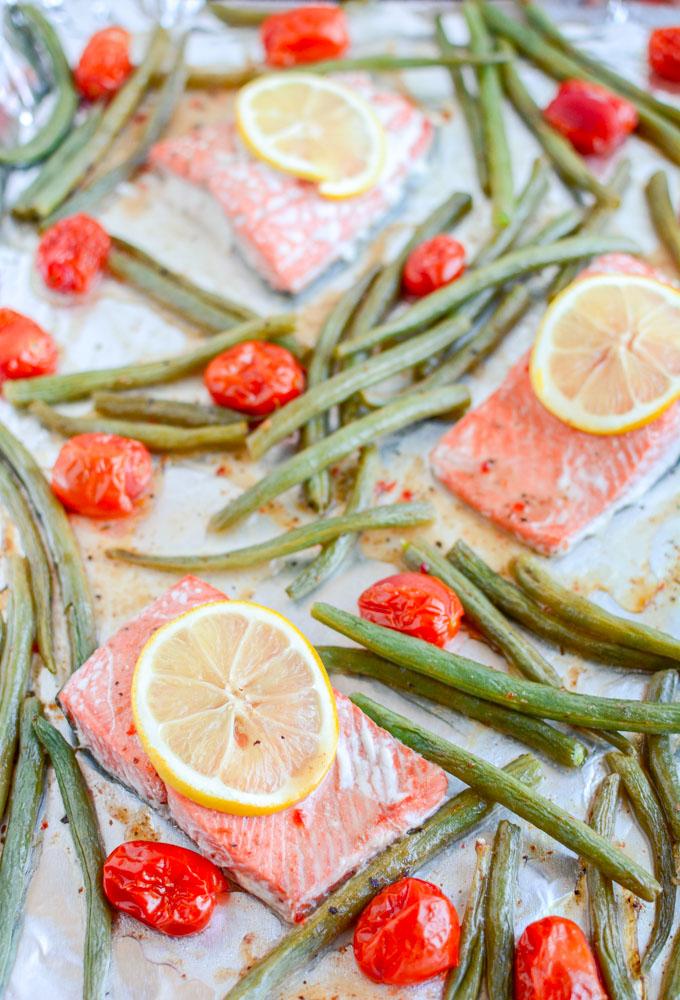 This Sheet Pan Italian Salmon and Green Beans is a healthy 20-minute dinner that requires just four ingredients!