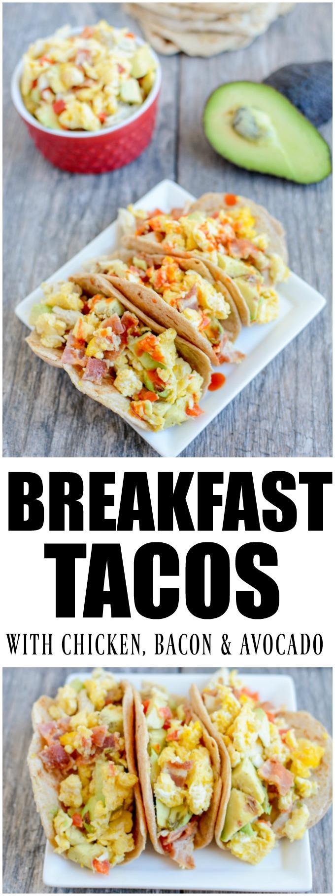 These Chicken Bacon Avocado Breakfast Tacos are an easy way to transform leftover chicken from dinner into a healthy new morning meal!