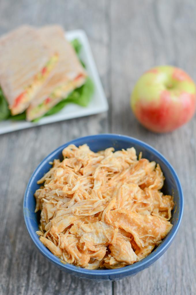 This Instant Pot Shredded Hummus Chicken is a simple, healthy recipe that can be made during food prep and served alone or in a wrap for a quick lunch or dinner.