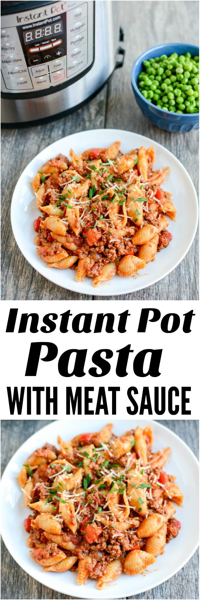 This Instant Pot Pasta with Meat Sauce is a simple, healthy dinner recipe the whole family will love!
