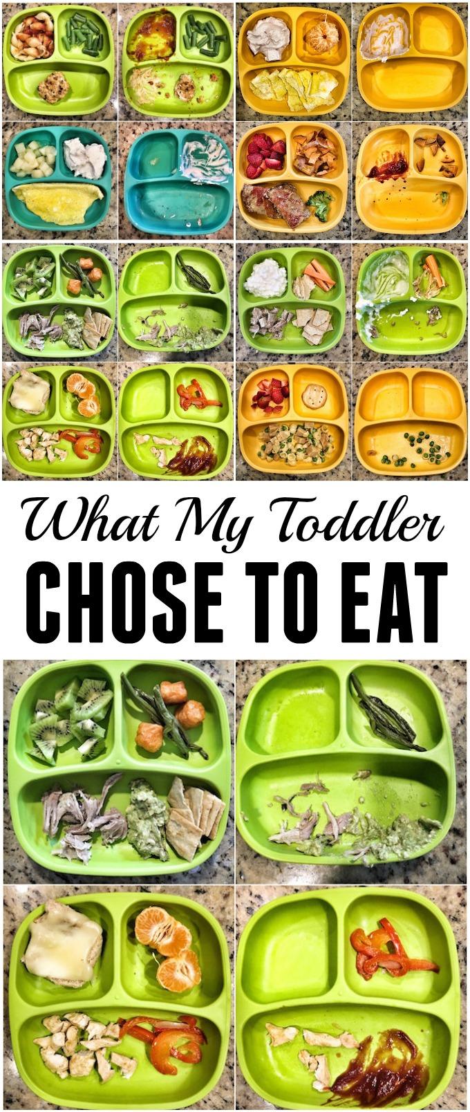 A look at what my toddler chose to eat versus what I served him for a week of breakfast, lunch and dinners.  