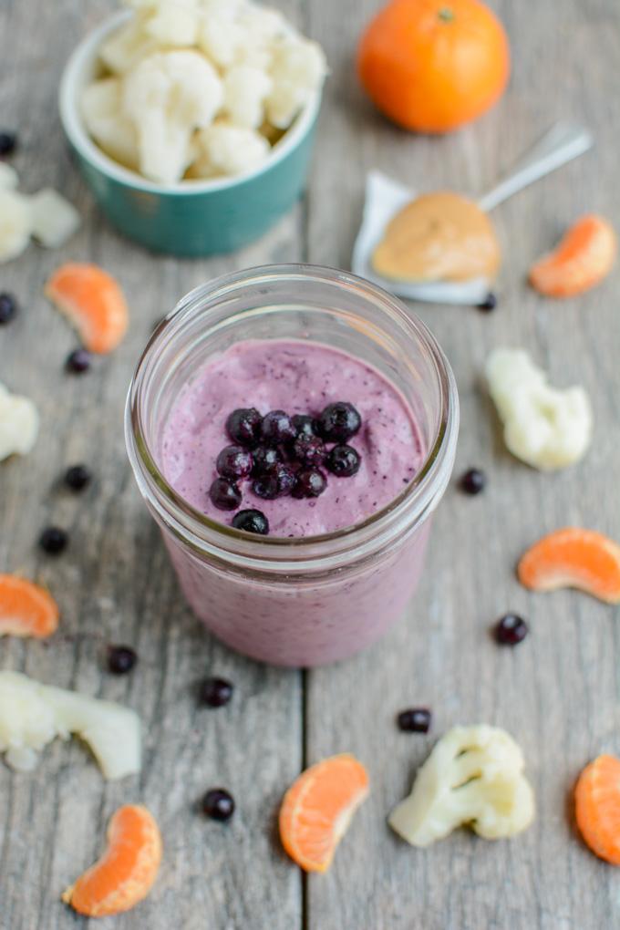 This Blueberry Cauliflower Smoothie is packed with vegetables, protein and healthy fats. Easy and kid-friendly, it's perfect for a healthy breakfast or snack!