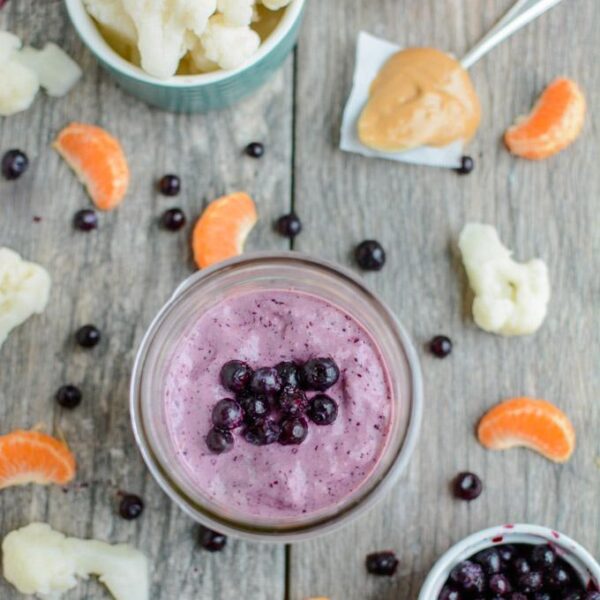 This Blueberry Cauliflower Smoothie is packed with vegetables, protein and healthy fats. Kid-friendly and ready in minutes, it's perfect for a healthy breakfast or snack!