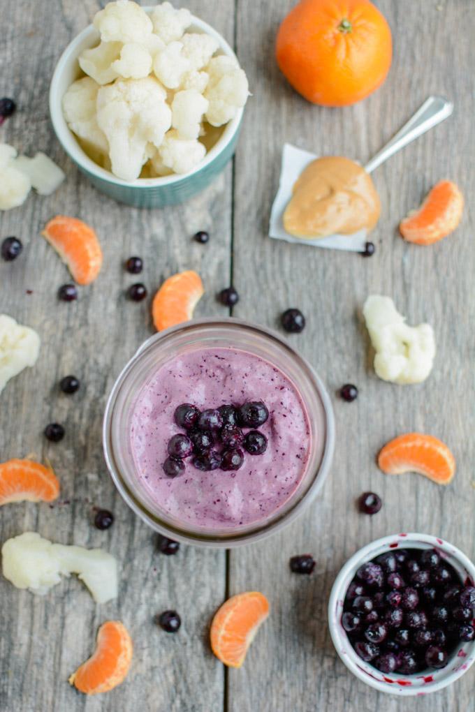 This Blueberry Cauliflower Smoothie is packed with vegetables, protein and healthy fats. Easy and kid-friendly, it's perfect for a healthy breakfast or snack!