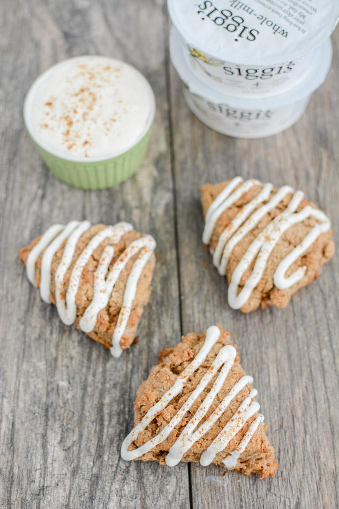 These Small Batch Cinnamon Roll Scones are perfect for a weekend breakfast or brunch. They're bursting with cinnamon flavor and topped with a delicious yogurt drizzle. 