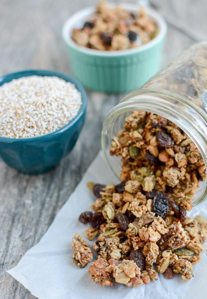 This Puffed Amaranth Granola recipe is lightly sweetened, packed with protein and perfect for a healthy, gluten-free breakfast or snack!