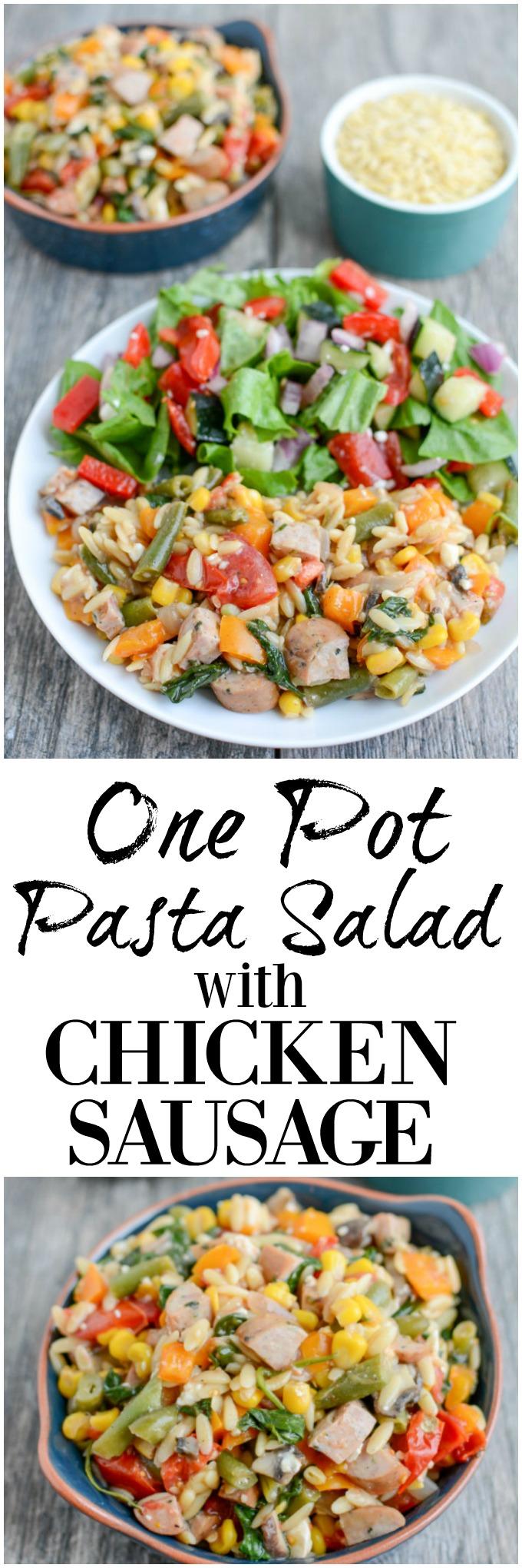 This one pot Orzo Pasta Salad with Chicken Sausage is perfect for BBQs, potlucks, and parties. Serve it as a side dish or a light lunch or dinner.