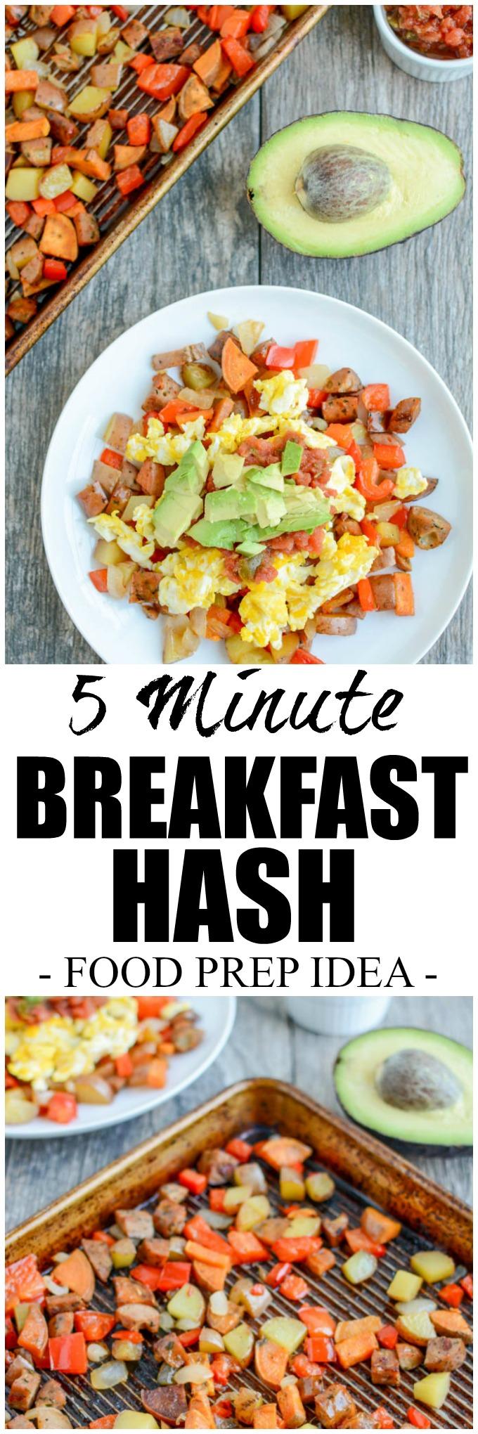 This 5 Minute Breakfast Hash comes together quickly on busy mornings with the help of weekend food prep. It's full of protein and fiber to keep you full all morning.