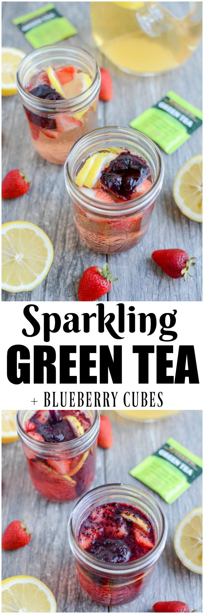 This Sparkling Green Tea is perfect for summer. Add some bubbles to make it more exciting and some frozen fruit cubes to cool it down while adding flavor!