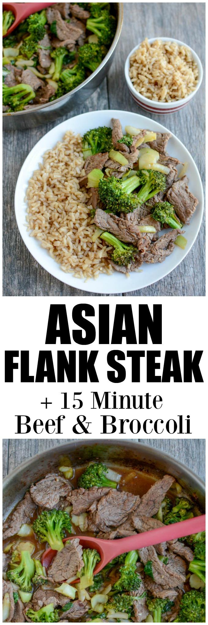 Include this Asian Flank Steak in your next food prep session. Marinate overnight and use it for this 15-minute beef and broccoli dinner or grill it and enjoy the leftovers for lunch.
