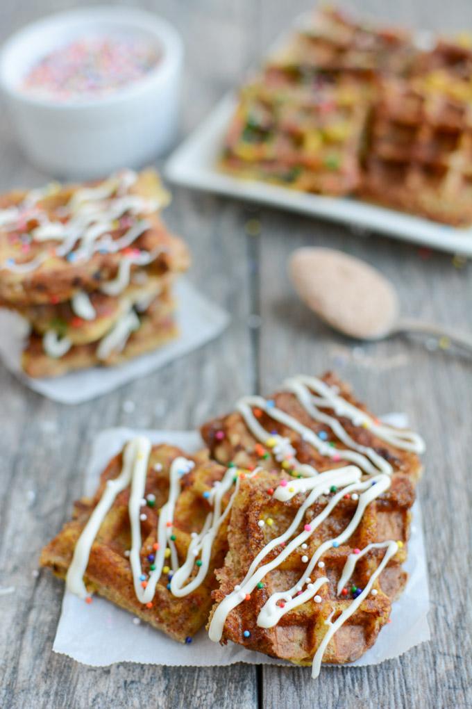 These Dessert French Toast Waffle Bites are a kid-friendly treat that make a fun, healthy dessert alternative to cookies or cake.