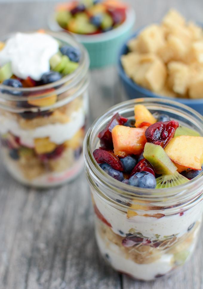 These Vanilla Cake Parfaits are the perfect dessert. Adults and kids will love the layers of cake cubes, yogurt and fresh fruit. Assemble it ahead of time or set up a DIY parfait bar and let people build their own!