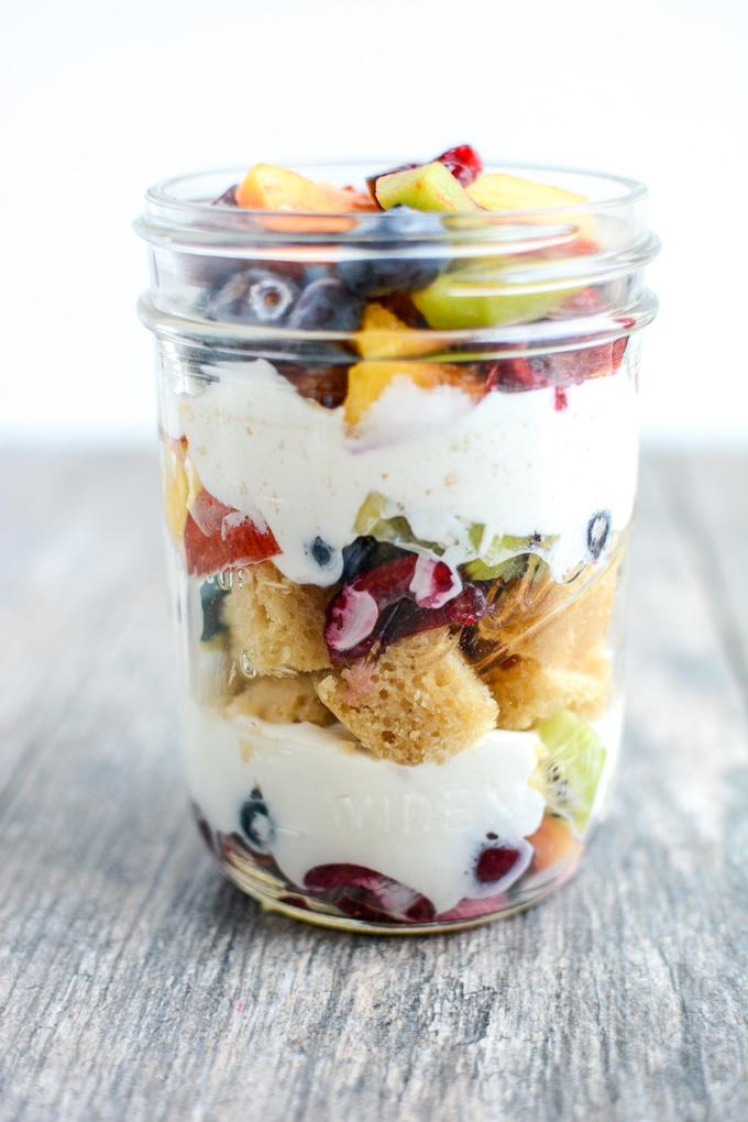 These Vanilla Cake Parfaits are the perfect dessert. Adults and kids will love the layers of cake cubes, yogurt and fresh fruit. Assemble it ahead of time or set up a DIY parfait bar and let people build their own!