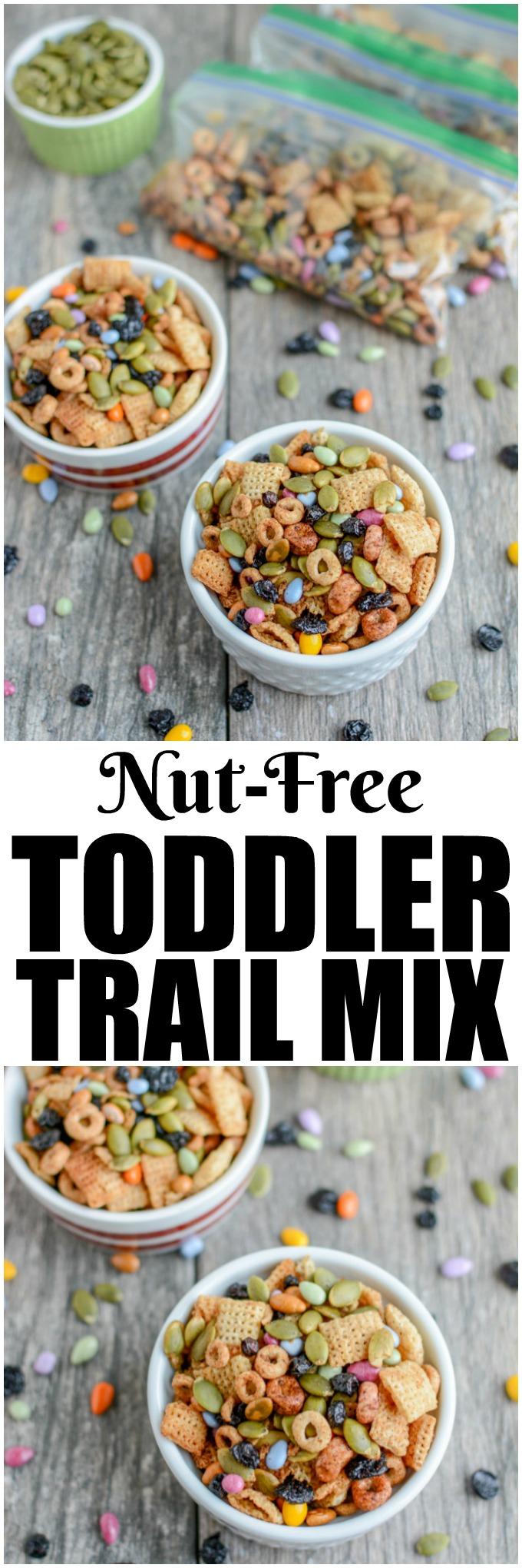 This Nut-Free Toddler Trail Mix is the perfect make-ahead snack. Make a batch during your food prep session and portion into bags for kids to eat throughout the week.