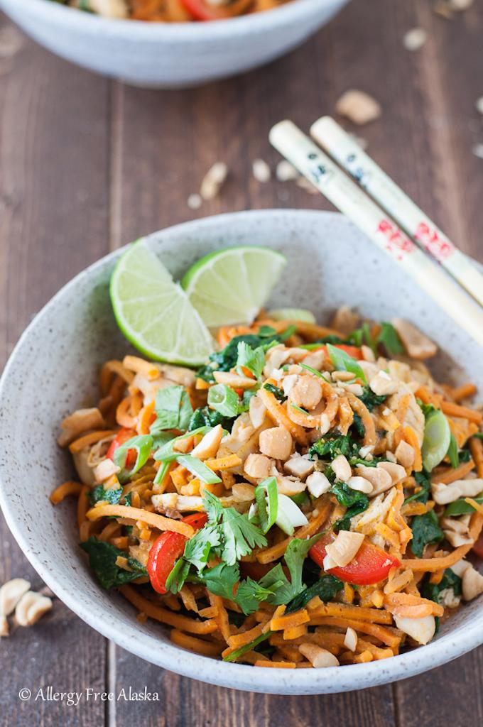 thai chicken and sweet potato noodle bowls