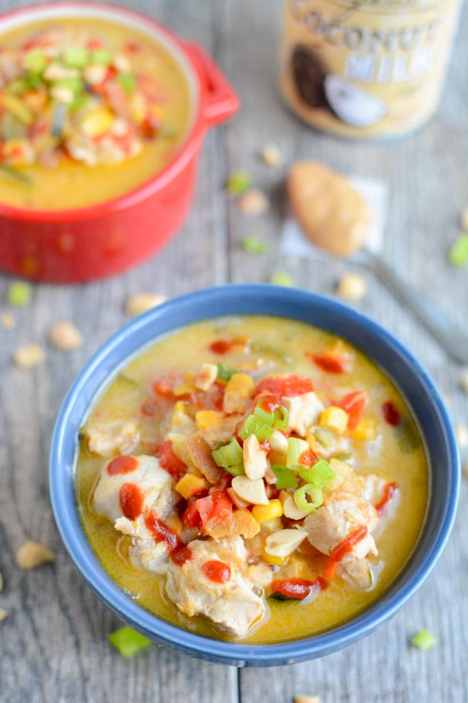 This Instant Pot Thai Peanut Chicken Soup recipe is dairy-free and packed with summer vegetables. Perfect for a healthy lunch or dinner in under 30 minutes.