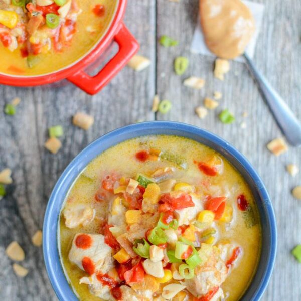 This Instant Pot Thai Peanut Chicken Soup recipe is dairy-free and packed with summer vegetables. Perfect for a healthy lunch or dinner in under 30 minutes.