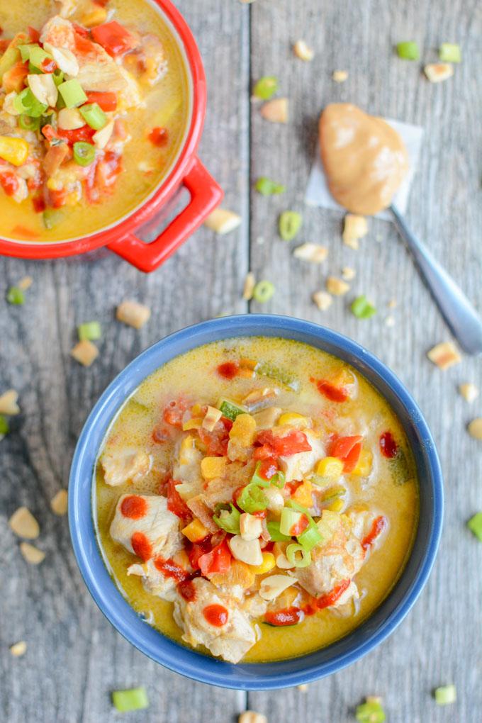 This Instant Pot Thai Peanut Chicken Soup recipe is dairy-free and packed with summer vegetables. Perfect for a healthy lunch or dinner in under 30 minutes.