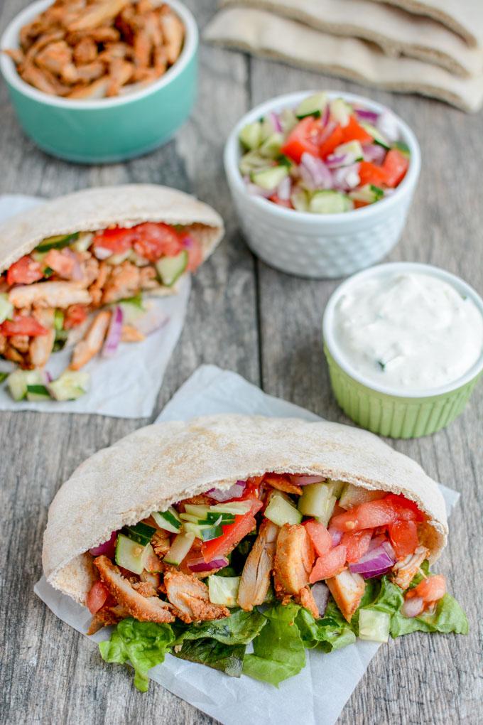 These Spicy Chicken Pitas are made with boneless, skinless chicken thighs and you can prep all the components ahead of time and assemble them quickly for a healthy lunch or dinner.