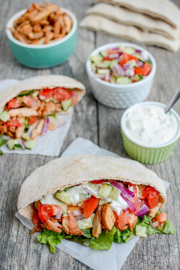 These Spicy Chicken Pitas are made with boneless, skinless chicken thighs and you can prep all the components ahead of time and assemble them quickly for a healthy lunch or dinner.