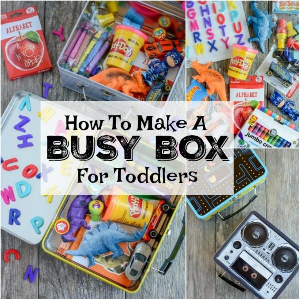 Learn how to make a busy box for toddlers. These boxes are easy to customize and perfect for keeping toddlers occupied at a restaurant, on a plane, while mom is nursing and more!