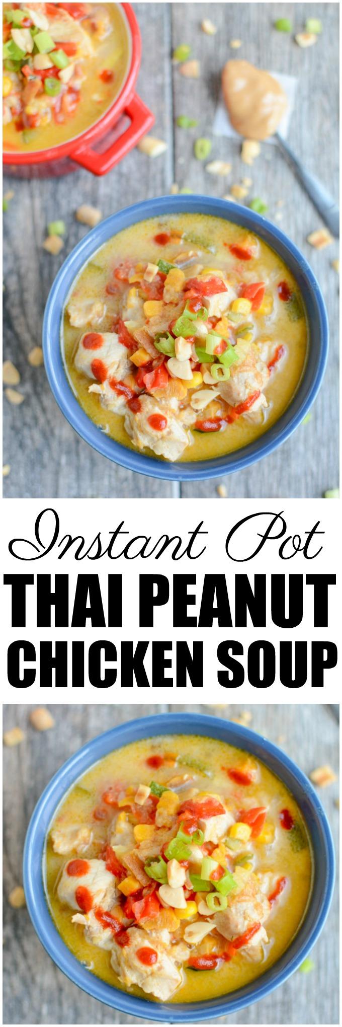 This Instant Pot Thai Peanut Chicken Soup recipe is dairy-free and packed with summer vegetables. Perfect for a healthy lunch or dinner in under 30 minutes.