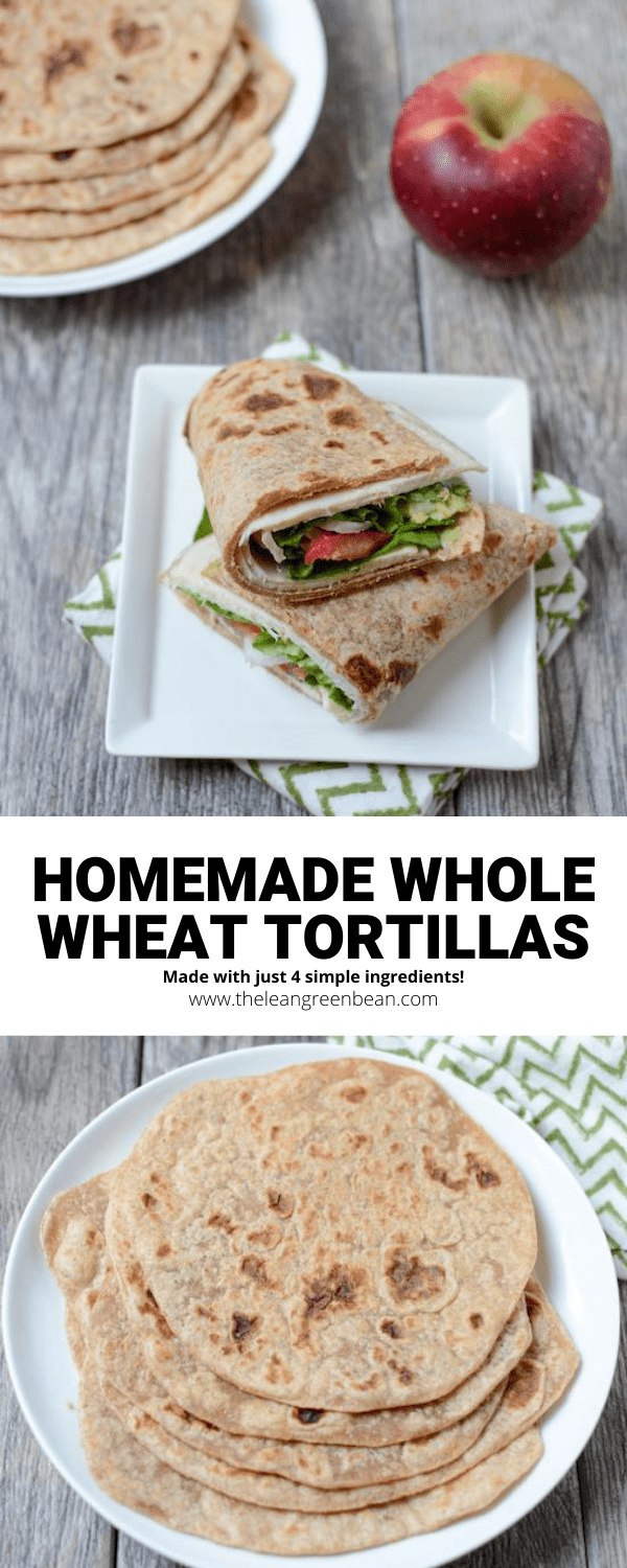 Homemade whole wheat tortillas made with 4 simple ingredients