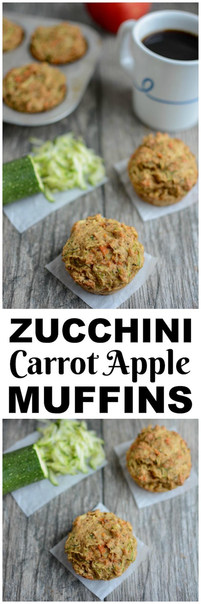 These healthy Zucchini Carrot Apple Muffins are packed with fruits and vegetables and make the perfect kid-friendly breakfast or snack!