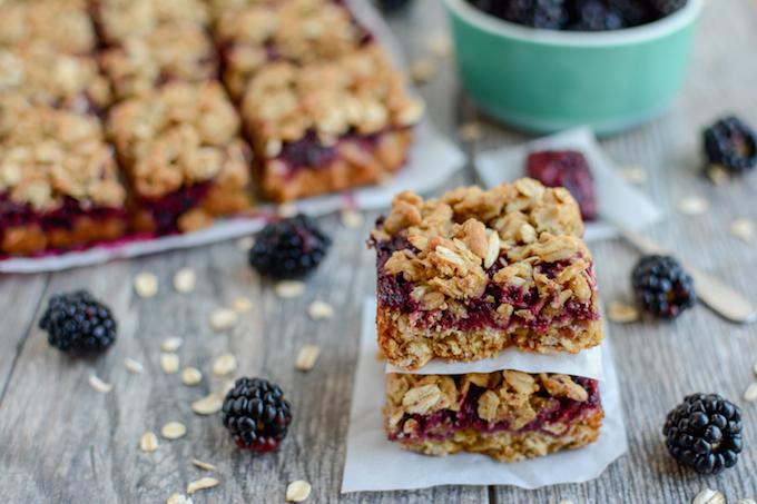 Serve these Blackberry Crumble Bars for a healthy dessert everyone will love! Make them with fresh or frozen blackberries and serve them for a party or a kid-friendly evening treat.