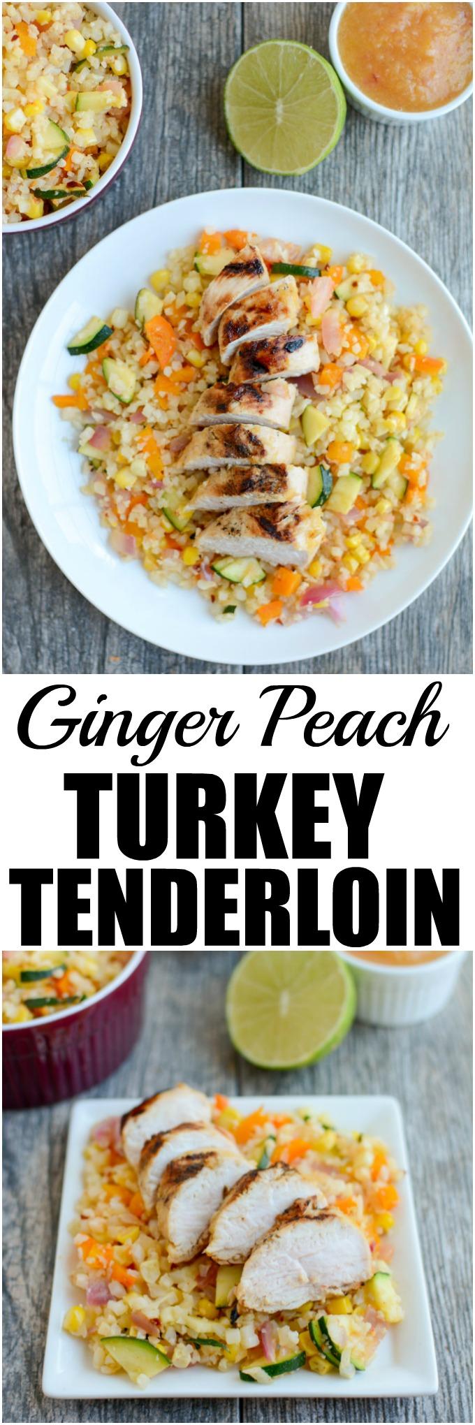 This Grilled Ginger Peach Turkey Tenderloin is perfect for a healthy lunch or dinner. The marinade is made with just five simple ingredients and cooks quickly on the grill!  