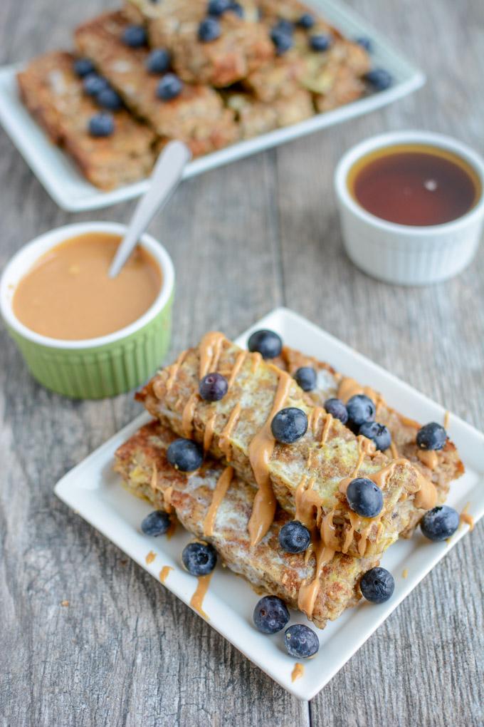 These Banana Baked Oatmeal French Toast Sticks are a healthy, kid-friendly breakfast recipe. They can even be made ahead of time, stored in the freezer and reheated in the microwave!