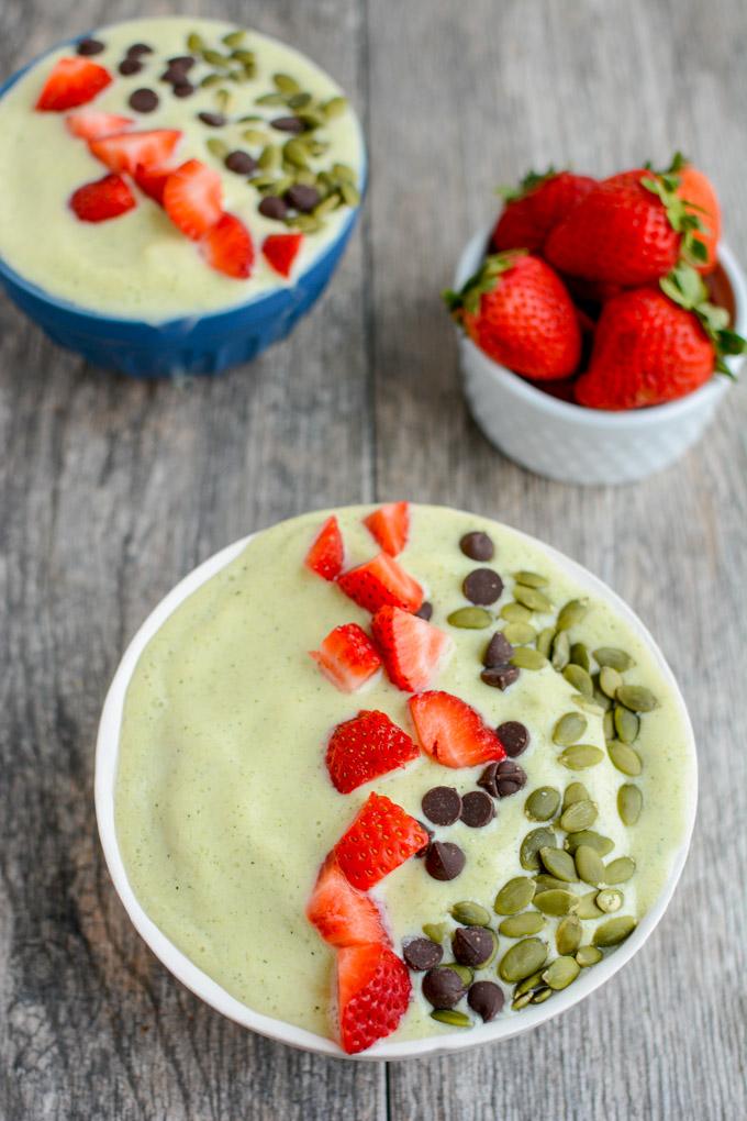 This Peach Zucchini Smoothie Bowl is the perfect way to add some extra vegetables to your smoothie! Frozen zucchini adds creaminess without changing the flavor. 