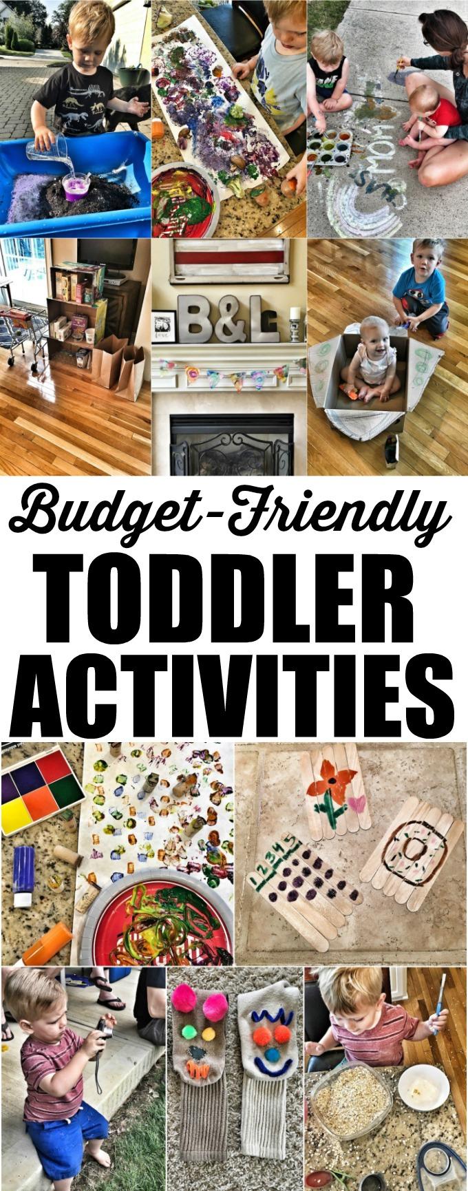 These Cheap Toddler Activities are perfect for keeping young kids entertained without spending a ton of money! Most can be done using things you probably already have around the house! Do them indoors in the winter or outside in the summer.